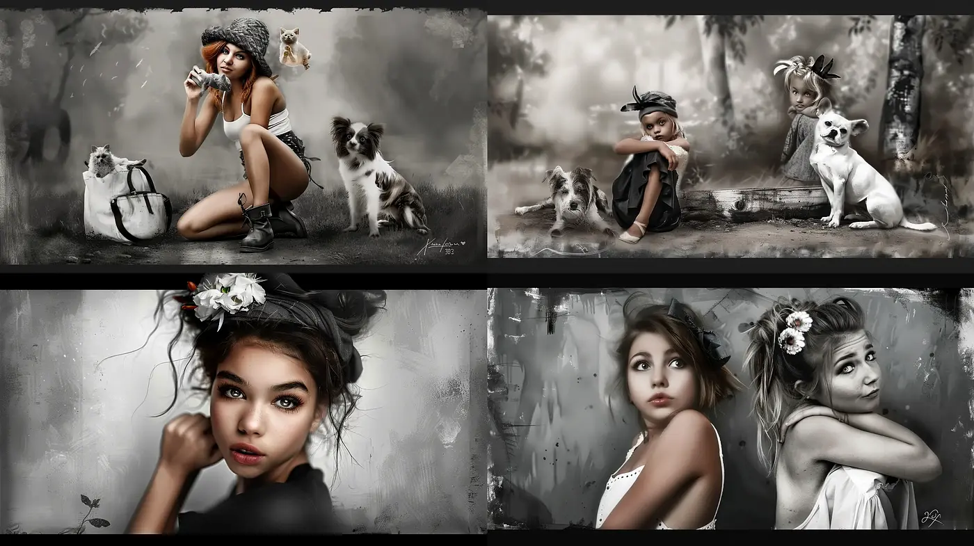 Monochromatic Elegance with Surreal and Expressive Character Portraits - Midjourney sref style