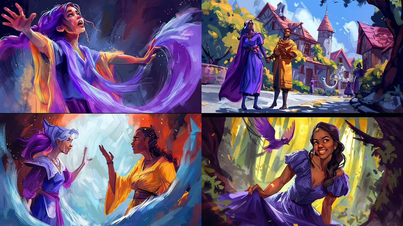 Vibrant Fantasy Storybook Illustration with Dynamic Brushwork and Warm Tones - Midjourney sref style