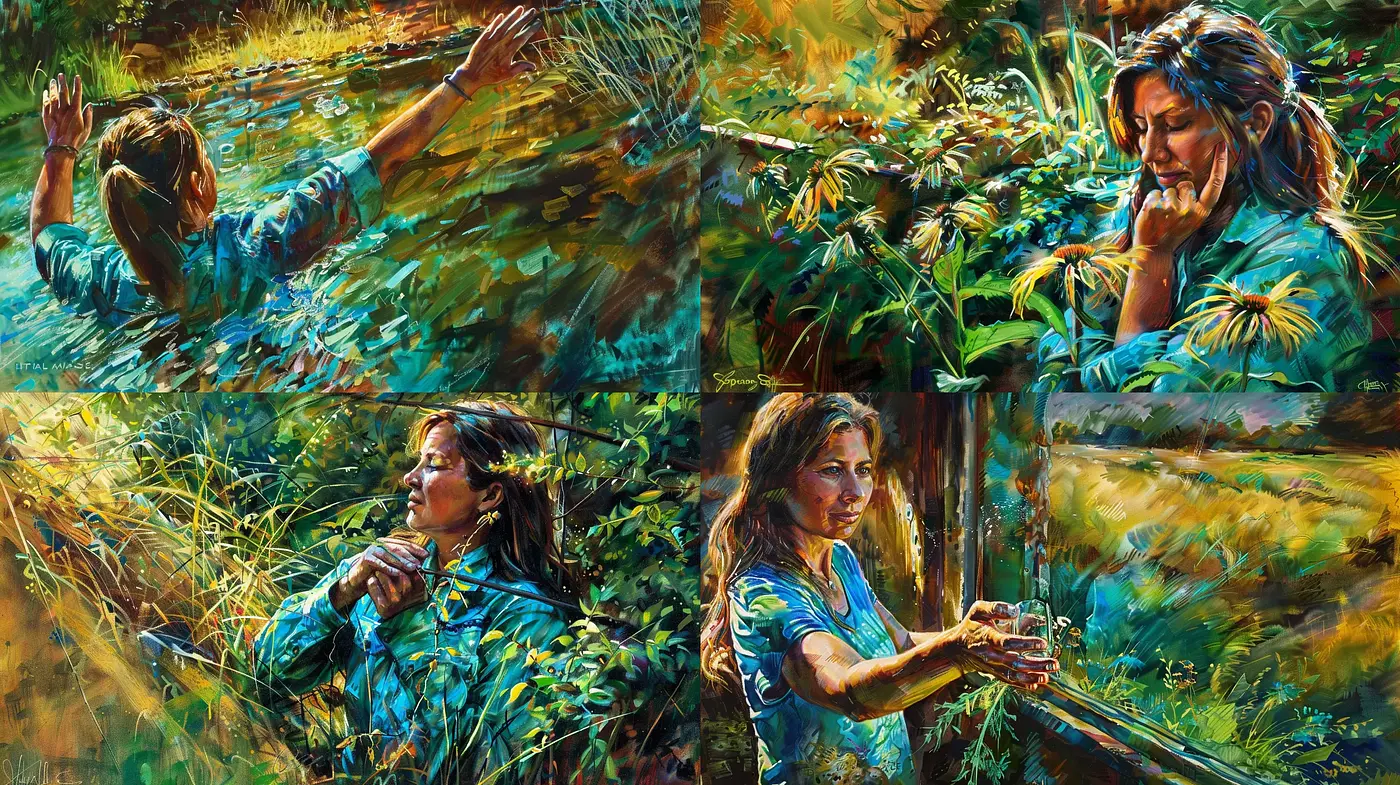 Lush Impasto Brushwork in Sunlit Nature - Midjourney sref style