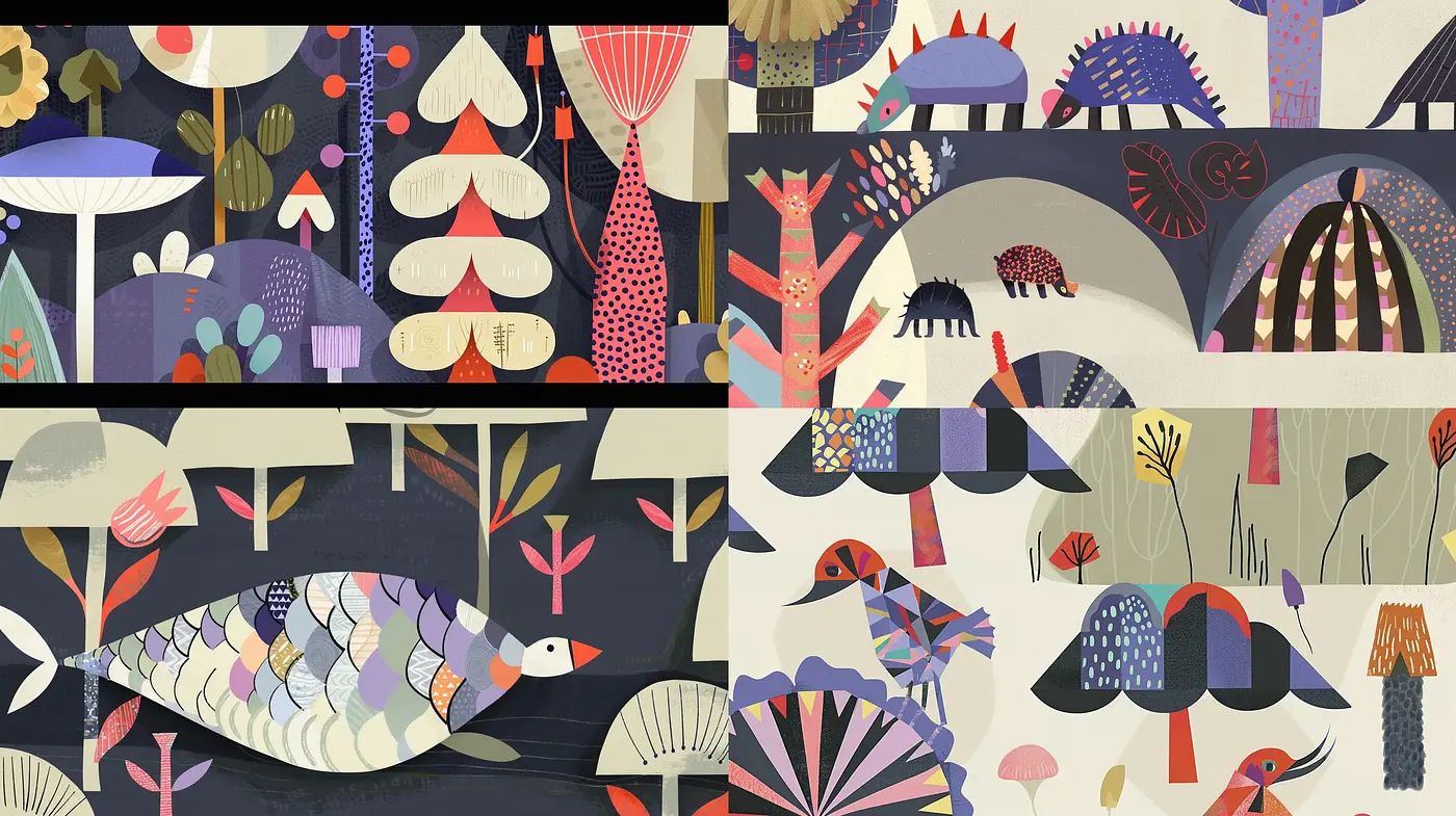 Stylized Botanical Abstracts with Nostalgic Elements in a Muted Palette - Midjourney sref style
