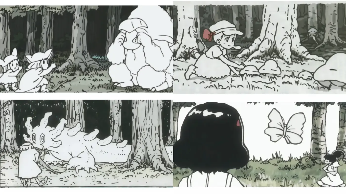 Enchanted Forest Whimsy: A Fusion of Monochrome Anime with Storybook Charm - Midjourney sref style