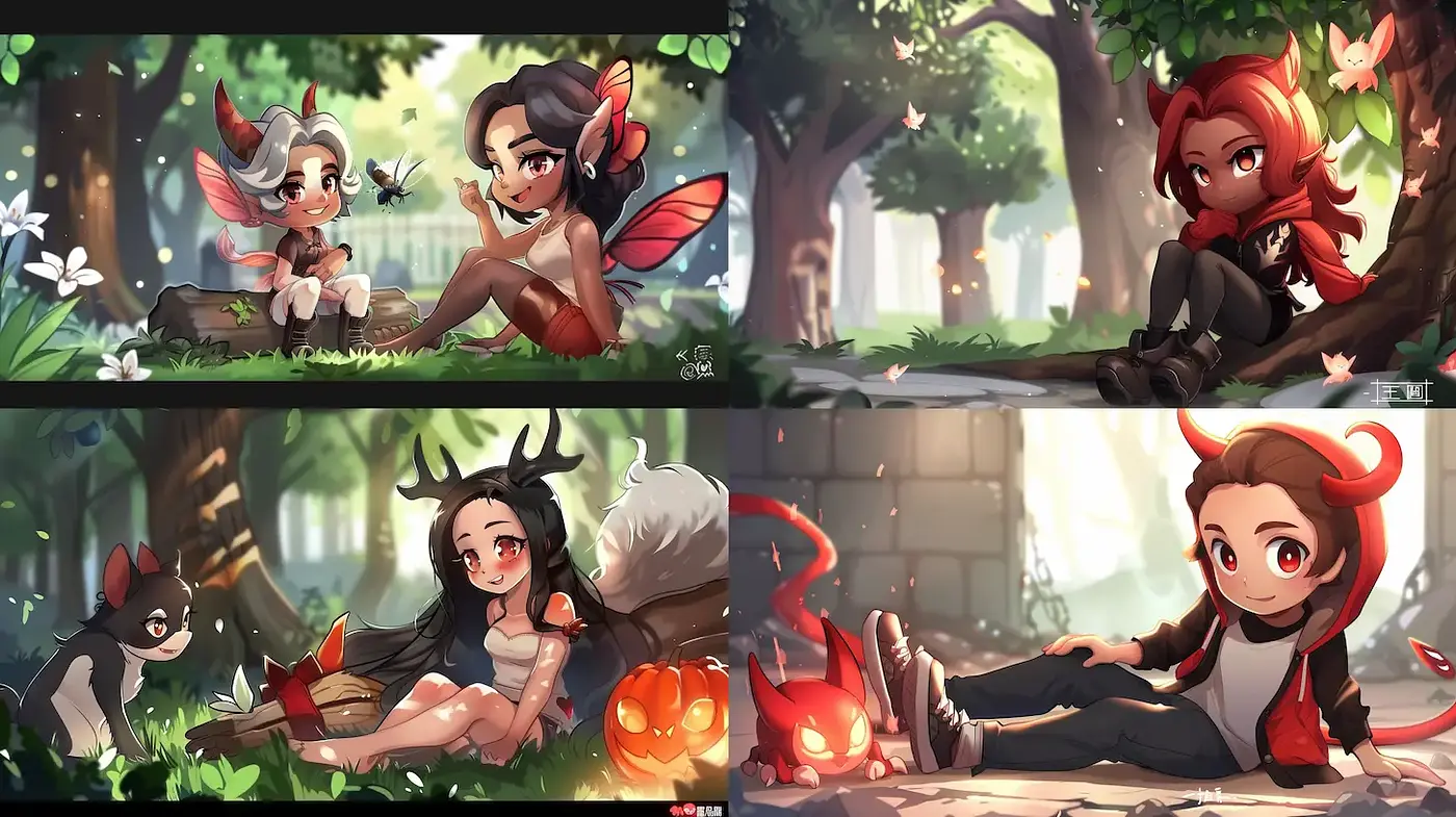 Vibrant and Playful Fantasy Scene with Whimsical Characters - Midjourney sref style
