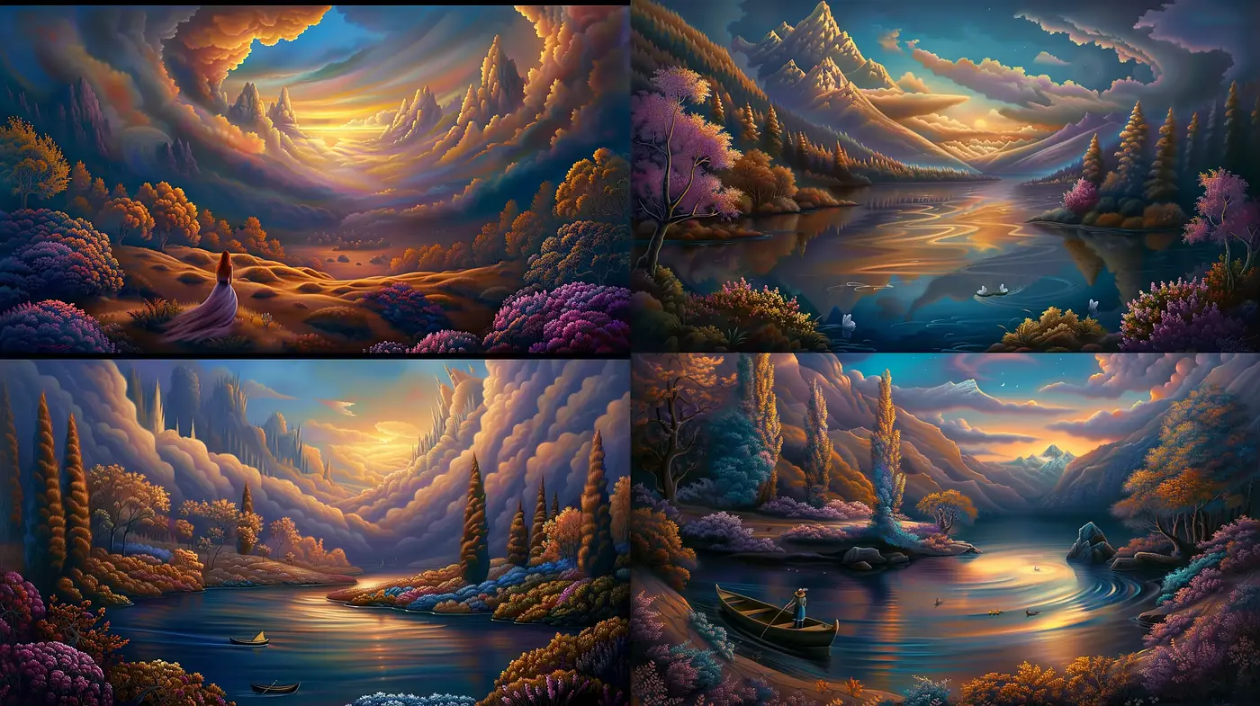 Ethereal Twilight Vistas: A Study in Surreal Landscapes and Dreamy Hues - Midjourney sref style