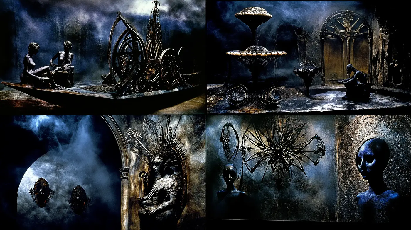 Ethereal Nocturnal Dreamscape: A Fusion of Surrealism and Gothic Ambiance - Midjourney sref style