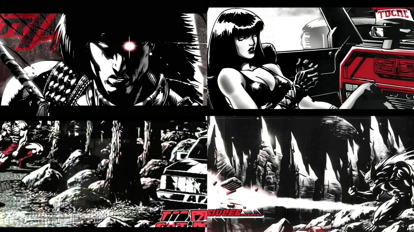 Dynamic Noir-Inspired Comic Book Illustration - Midjourney sref style