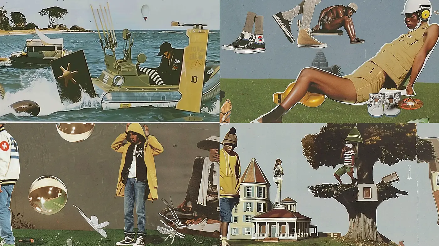 Retrofuturistic Collage Artistry with Surreal Twists - Midjourney sref style