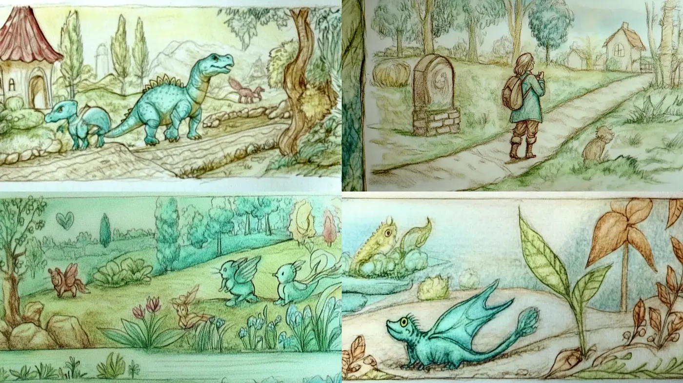 Pastoral Fantasy: A Whimsical Ensemble of Storybook Charm - Midjourney sref style
