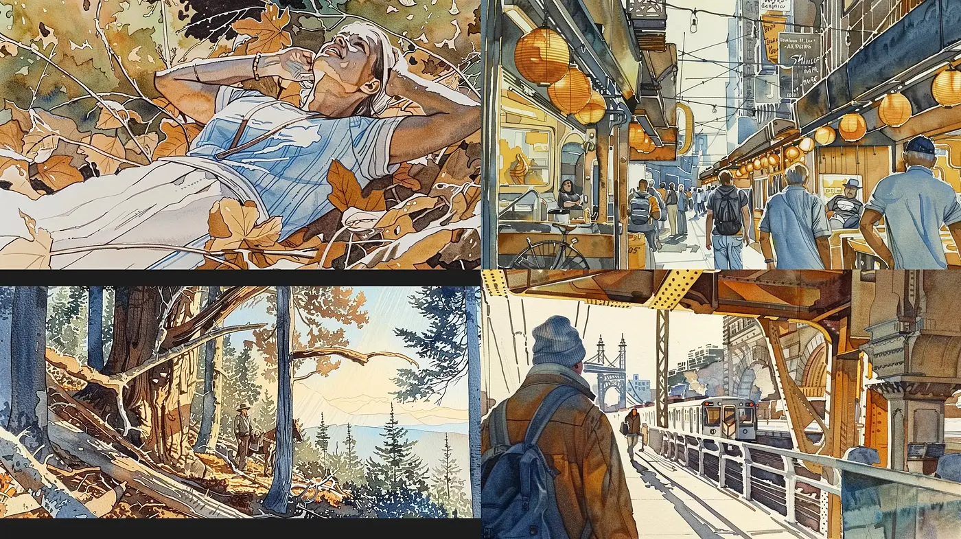 Ethereal Watercolor Narratives with a Kinetic Energy - Midjourney sref style