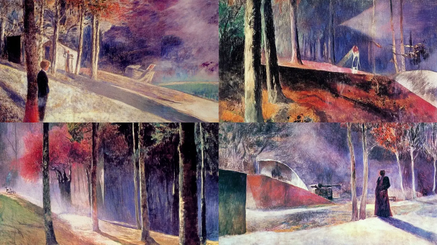 Twilight Hues and Textured Whispers: A Consistent Study in Impressionist-Influenced Landscapes - Midjourney sref style