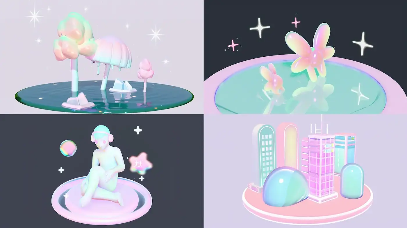 Pastel Dreamlike Landscapes with Playful Geometry - Midjourney sref style