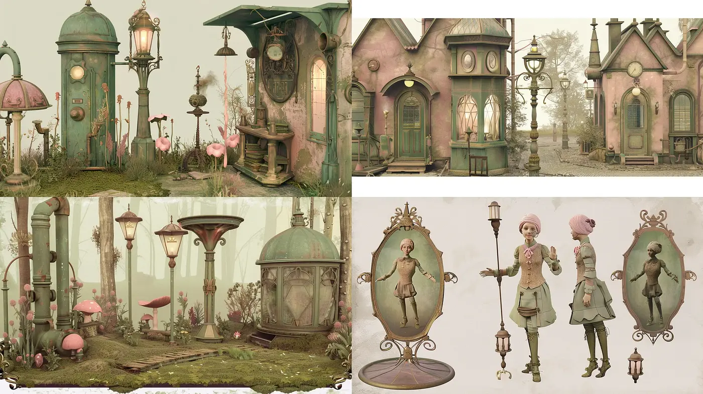 Whimsical Victorian Serenity in Pastel Dreamscapes - Midjourney sref style