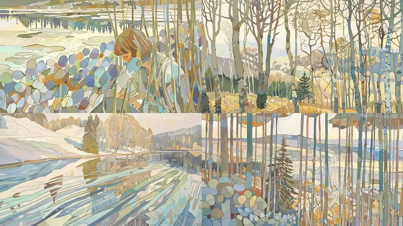 Serene and Ethereal Landscapes with a Playful Artistic Touch - Midjourney sref style