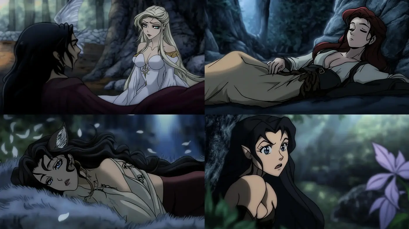 Enigmatic Elegance in an Animated Moonlit Forest - Midjourney sref style