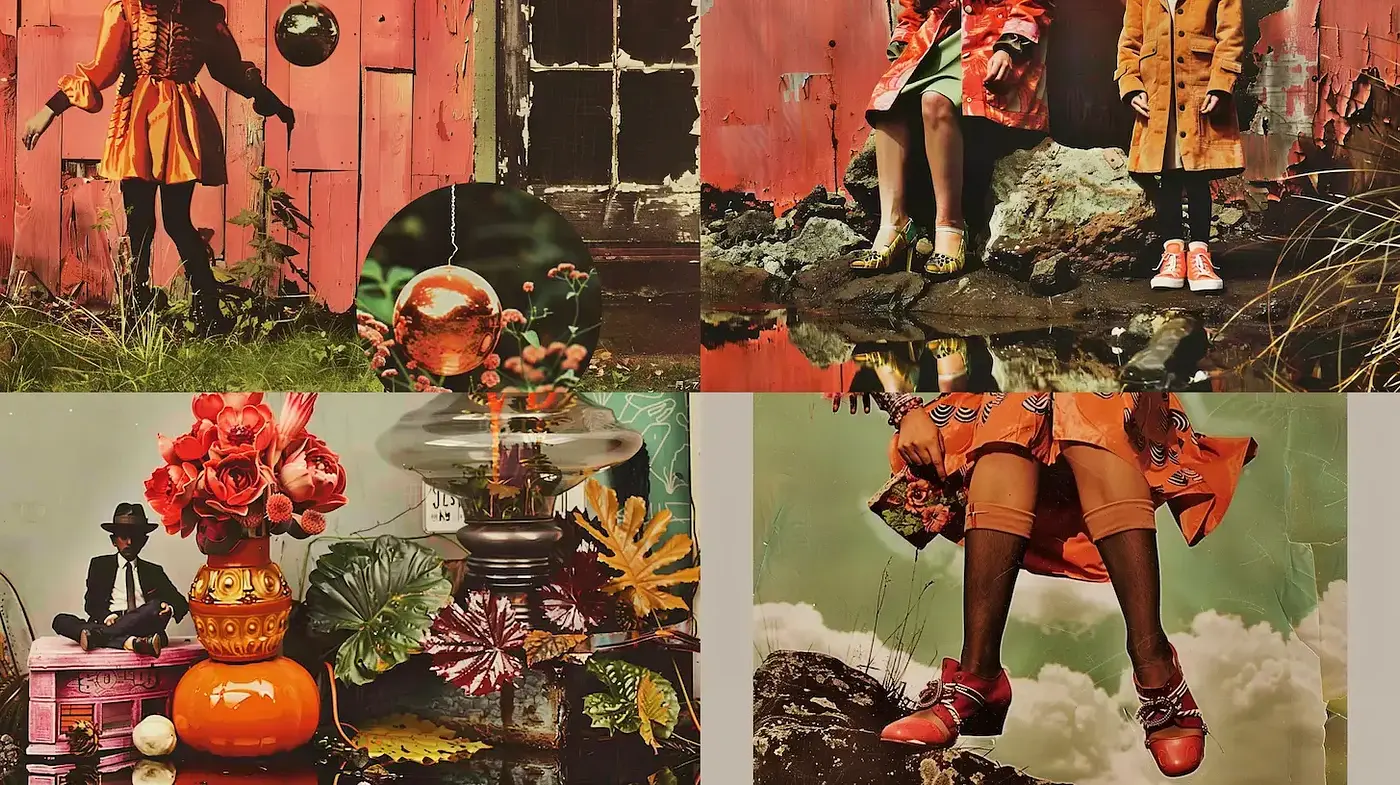 Retro Surrealistic Collage with Warm Tonal Harmony - Midjourney sref style