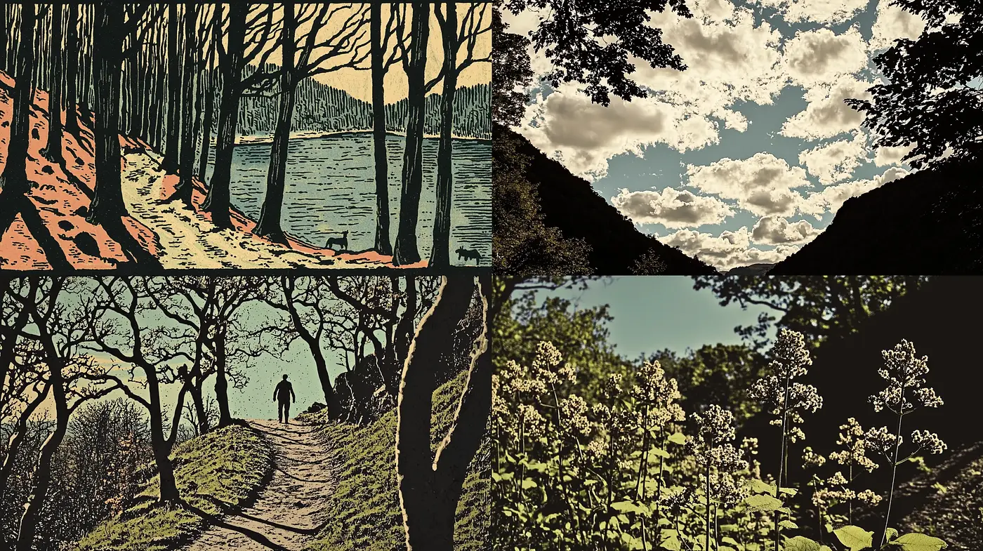 Earthy Toned Nostalgic Vignettes with a Printmaking Essence - Midjourney sref style