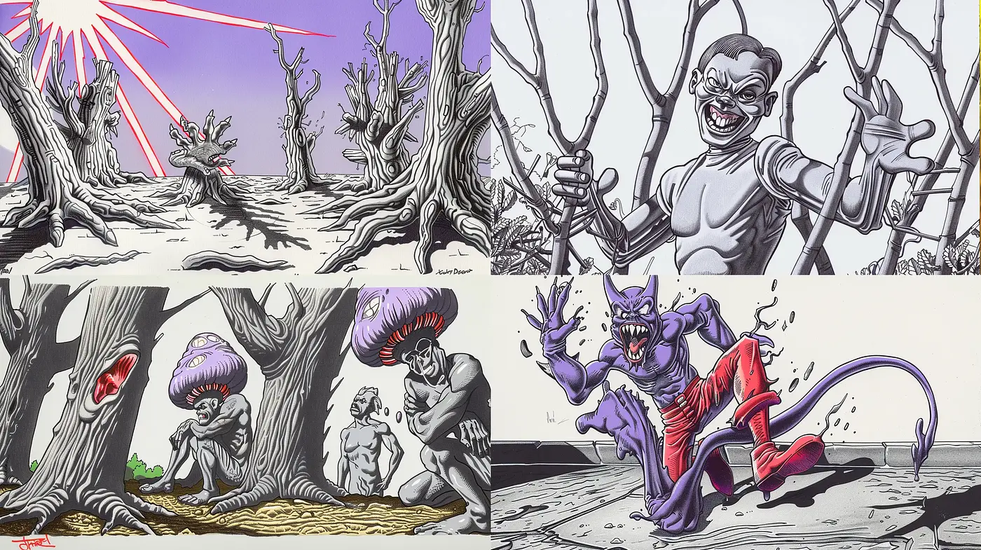 Gritty Comic Book Menagerie with Expressionist Flair - Midjourney sref style