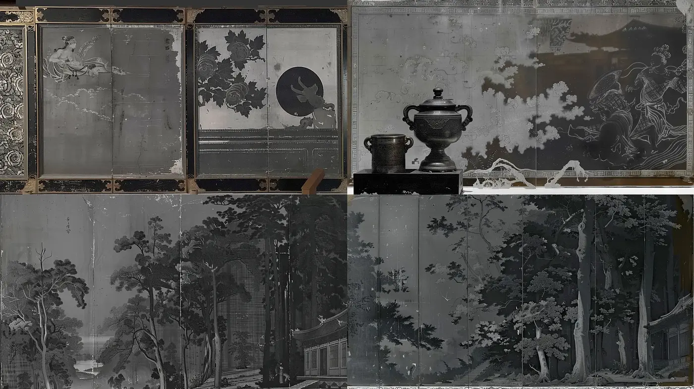 Monochromatic Ethereal Elegance: A Harmonious Blend of Subdued Greys and Textured Mystique - Midjourney sref style