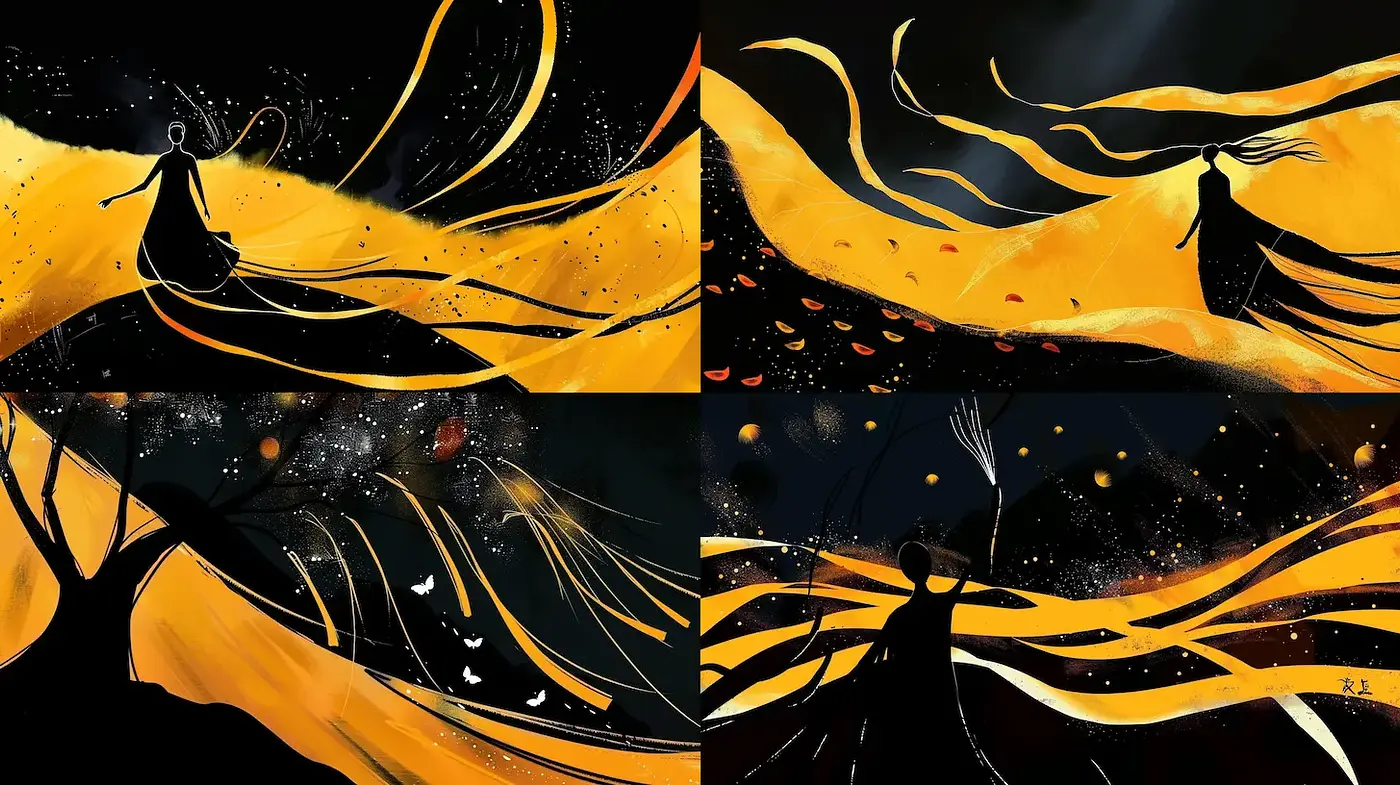 Dynamic and Ethereal Illustrations with Movement and Emotion - Midjourney sref style