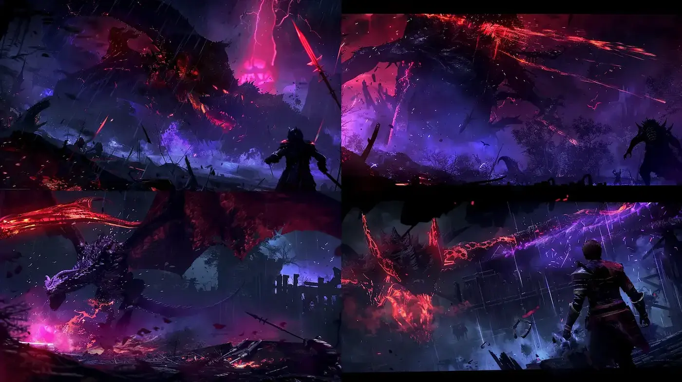 Dynamic and Atmospheric Fantasy Art with a Dark Aesthetic - Midjourney sref style