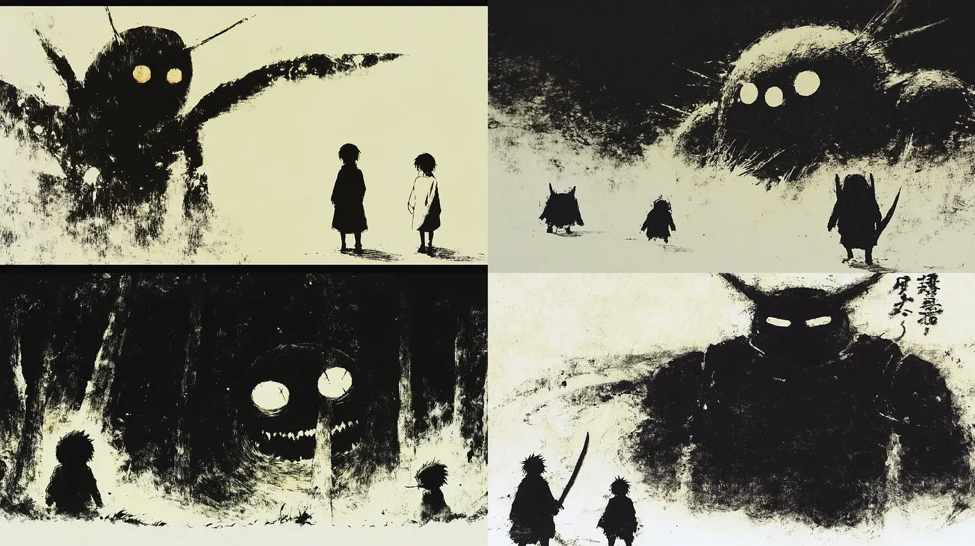 Monochrome Shadows: A Study in Ink Wash Dreamscapes - Midjourney sref style