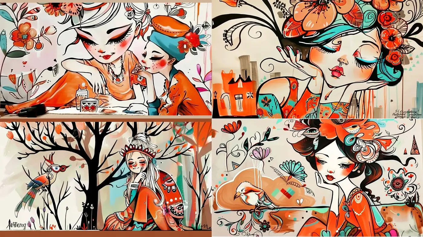 Enchanting Whimsy of Stylized Illustrative Harmony - Midjourney sref style