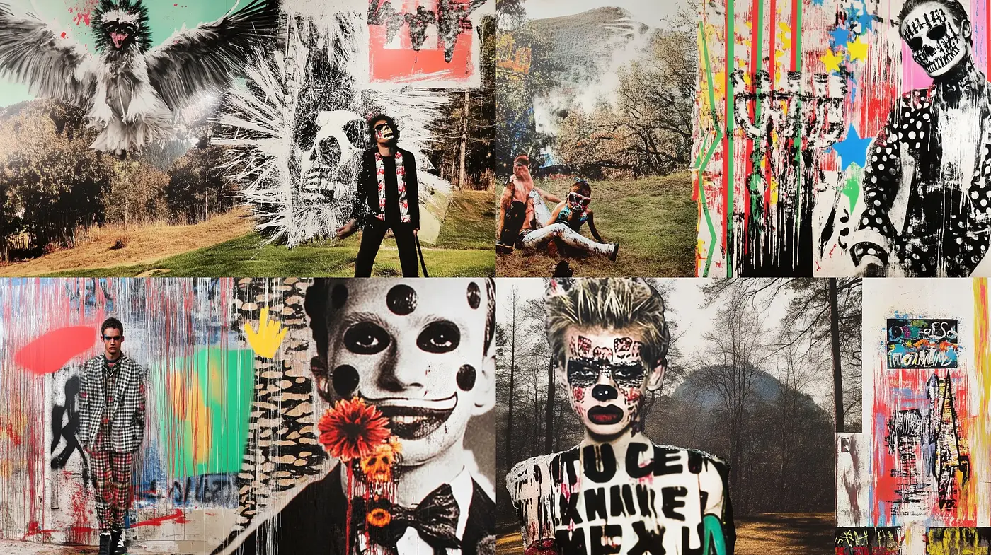 Eclectic Fusion of Postmodern Collage and Street Art Aesthetics - Midjourney sref style