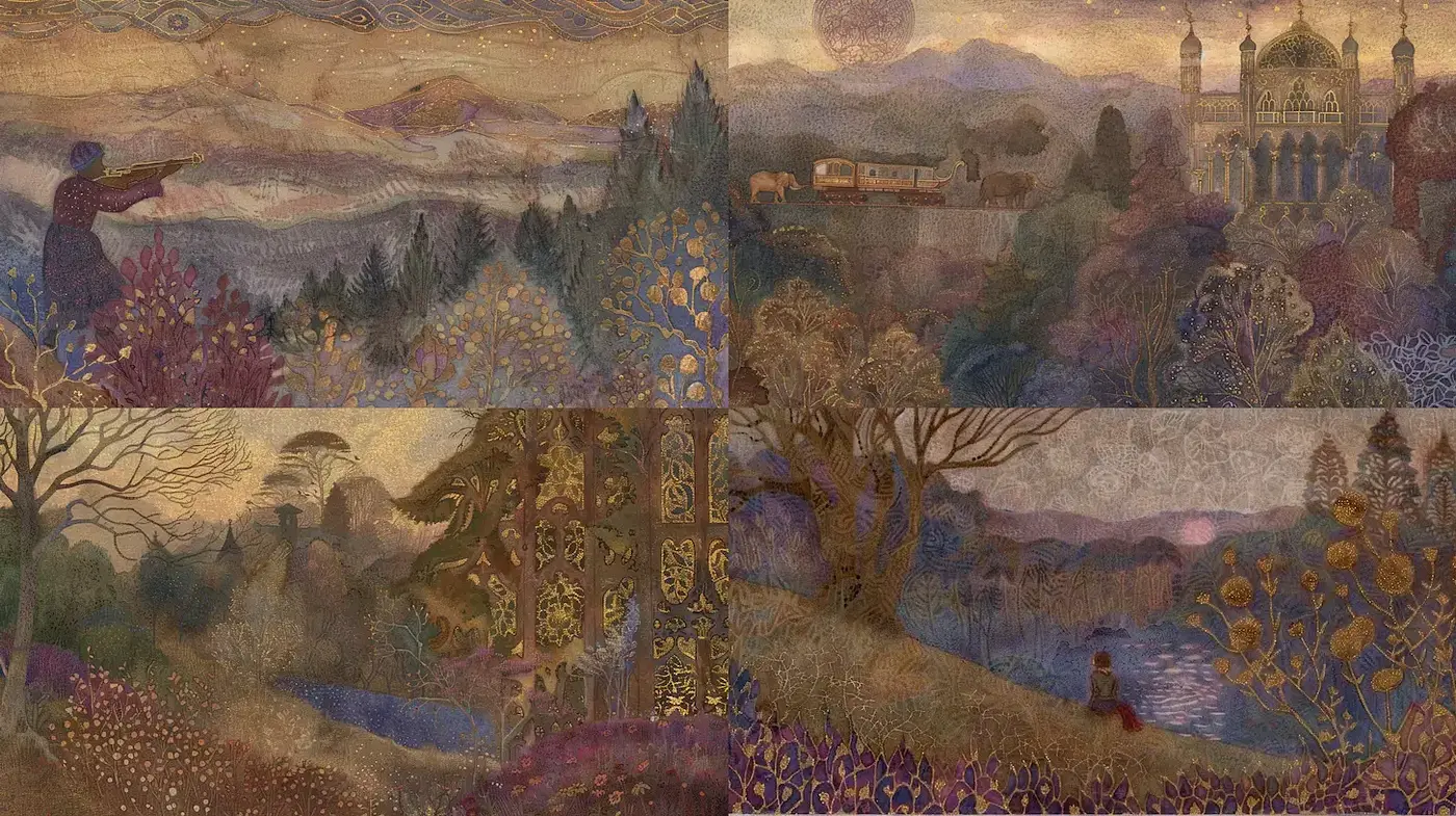 Whimsical landscapes infused with mysticism and intricate detail - Midjourney sref style