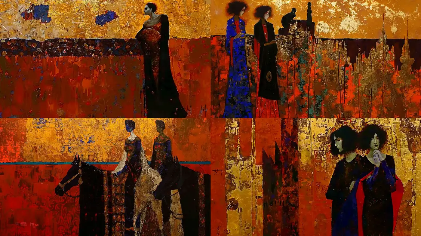Richly Textured Artistic Composition with a Warm Palette - Midjourney sref style