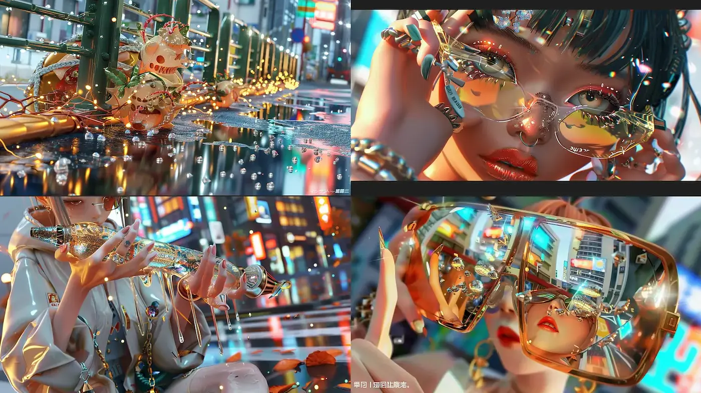 Futuristic Urban Aesthetic with a Touch of Glamour and Vivid Color Play - Midjourney sref style