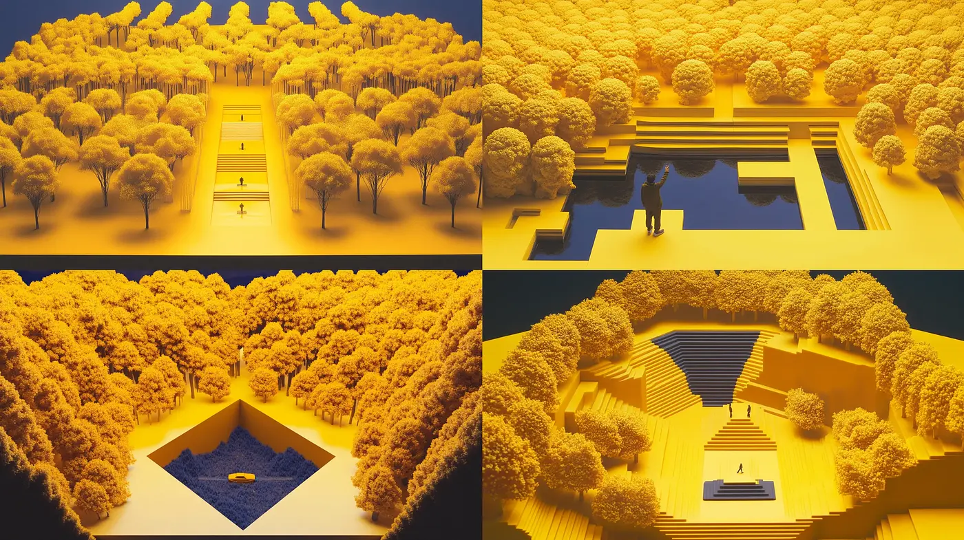 Yellow Monochrome Dreamscape: A Homage to Surrealist Sensibilities - Midjourney sref style