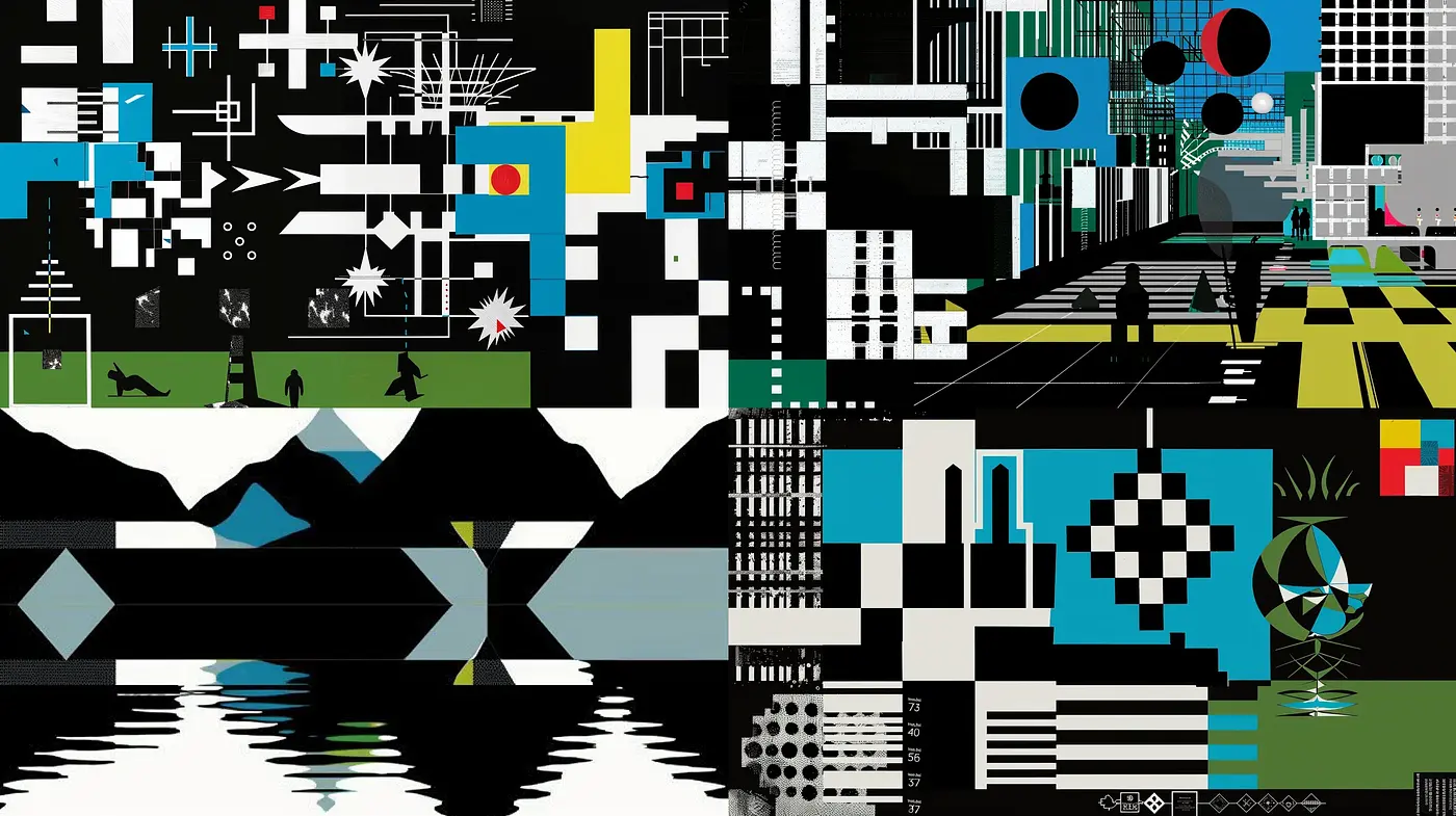 Consistent Geometric Abstraction in Monochromatic Harmony with Pops of Primary Colors - Midjourney sref style