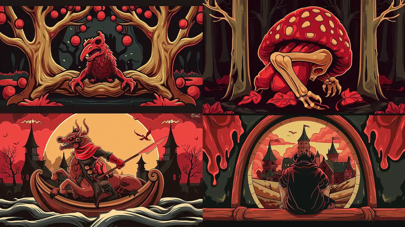 Dark Fantasy Illustrations with an Emphasis on Surreal Nature and Folklore Elements - Midjourney sref style