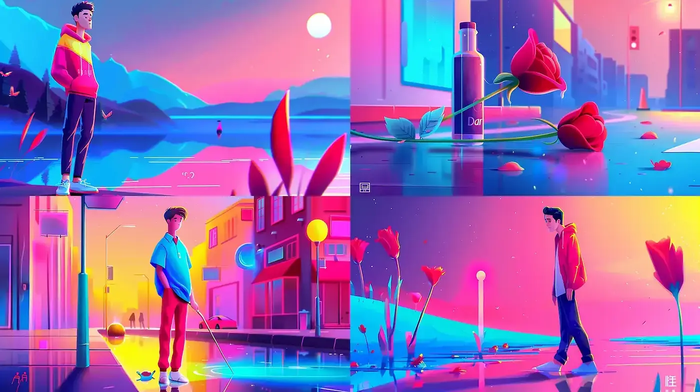 Vibrant Dreamscapes with a Neon Glow and Surreal Touch - Midjourney sref style