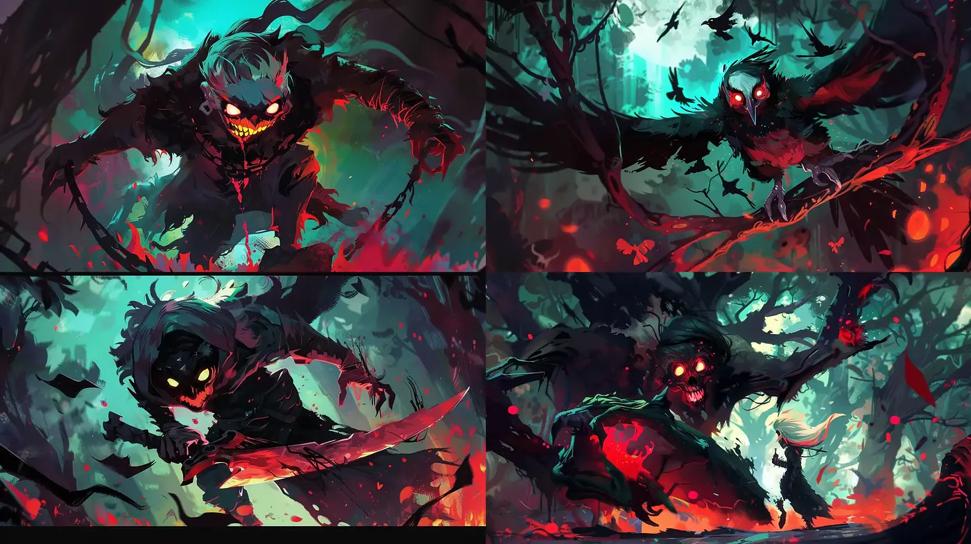 Ethereal Nocturne: Dynamic Expressionism in Digital Horror - Midjourney sref style