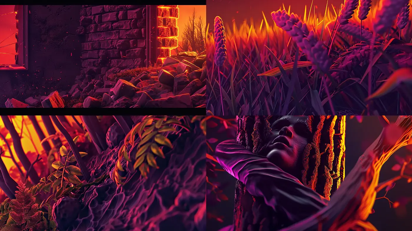 Twilight Hues and Textured Realms: A Vivid Study in Digital Art - Midjourney sref style