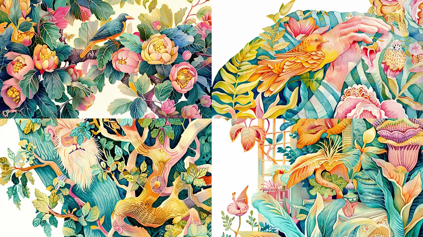 Ethereal Botanical Tapestry: A Study in Textured Floral Elegance - Midjourney sref style