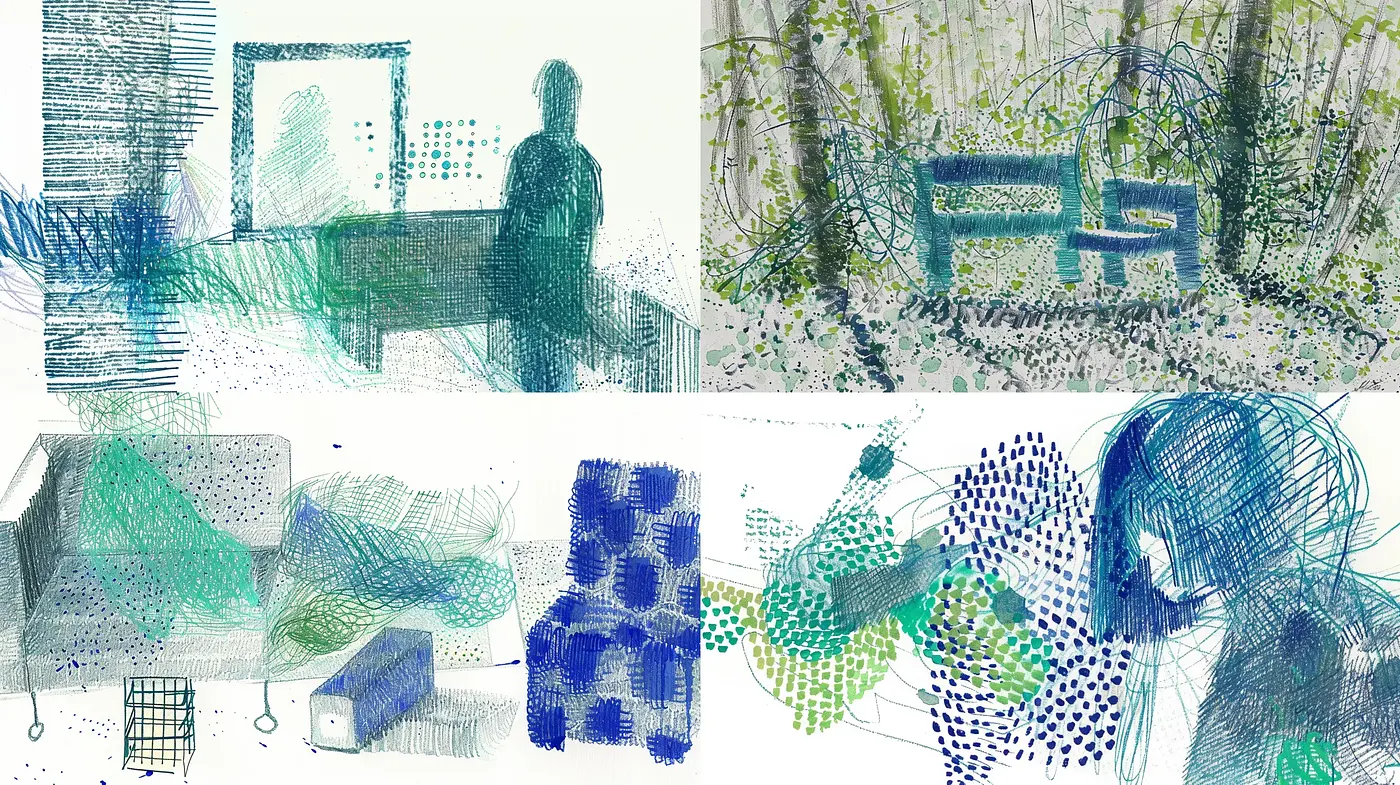 Ethereal Pointillism with a Monochromatic Blue-Green Palette - Midjourney sref style