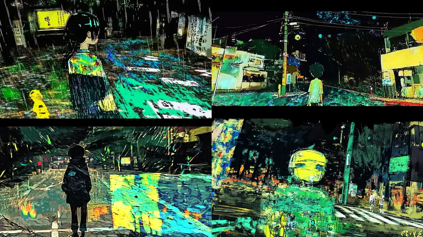 Nocturnal Urban Impressionism with Vivid Contrasts and Textural Depth - Midjourney sref style