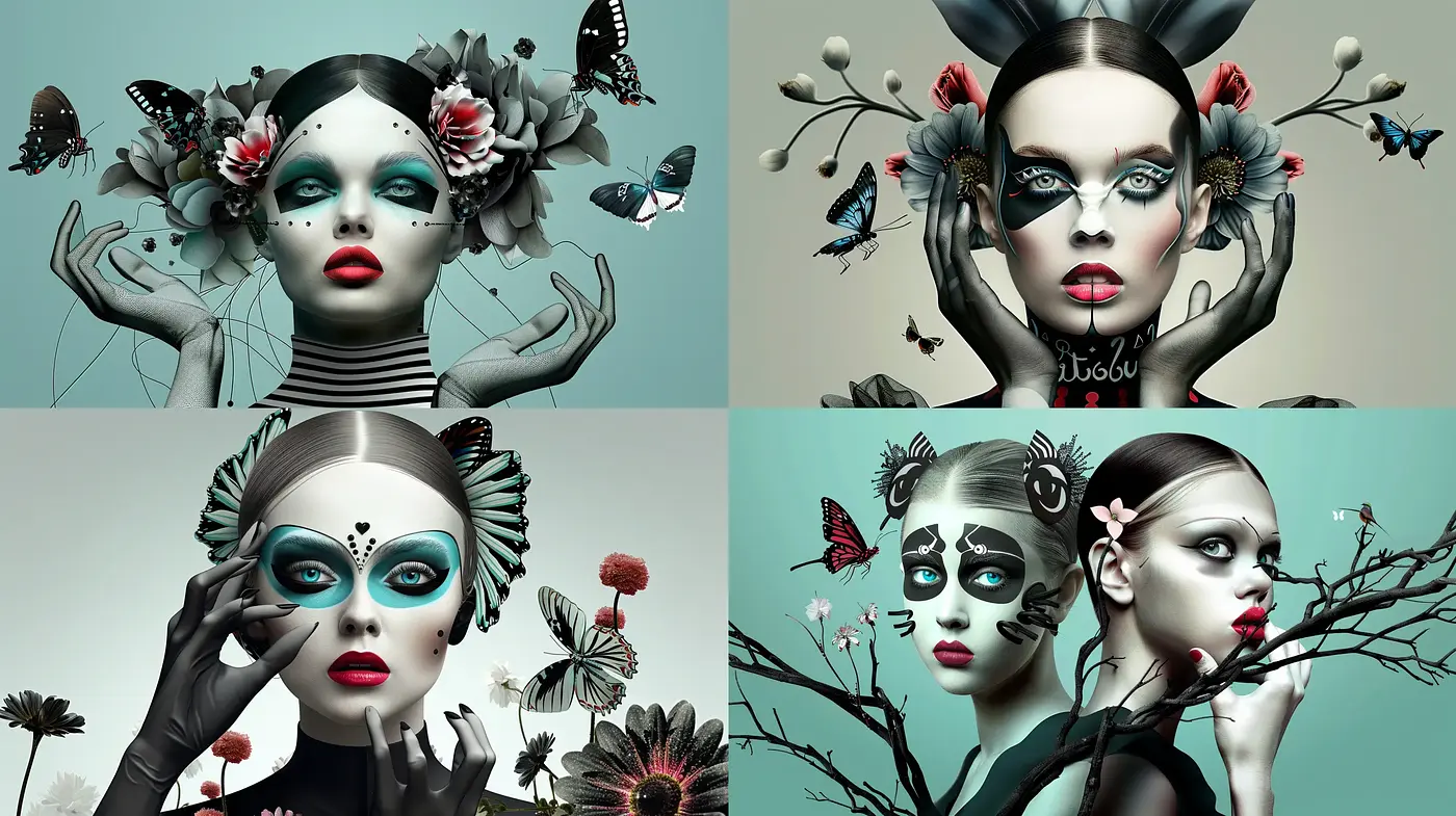 Surreal Botanical Elegance with a Monochrome Teal Embrace - Midjourney sref style