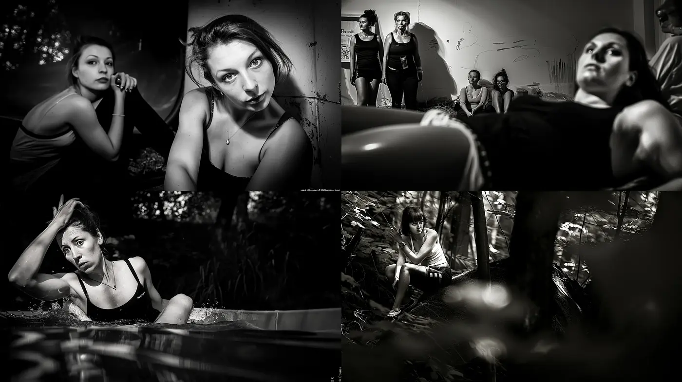 Monochromatic Introspection: A Study in Grayscale Human Moods - Midjourney sref style