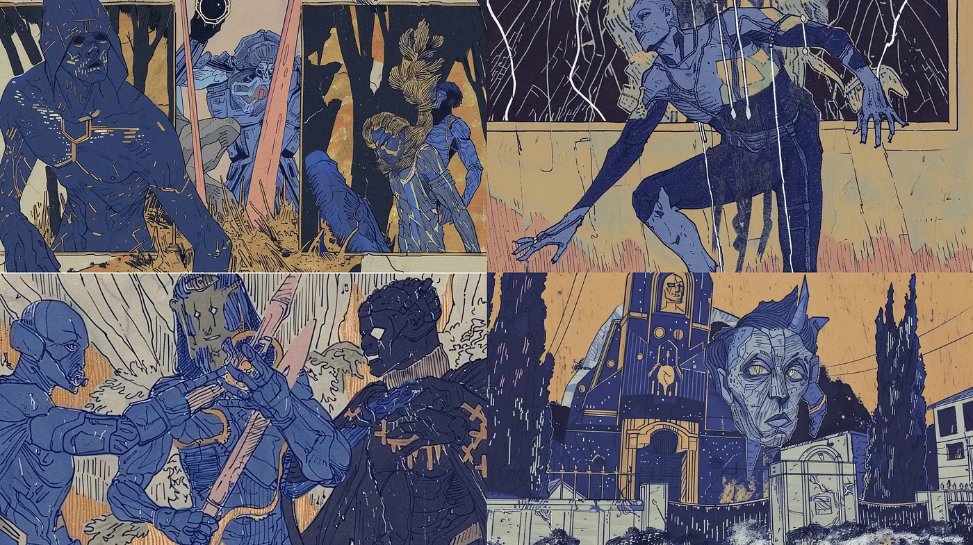 Nocturnal Elegy: A Synthesis of Gothic Graphic Novel Aesthetics - Midjourney sref style