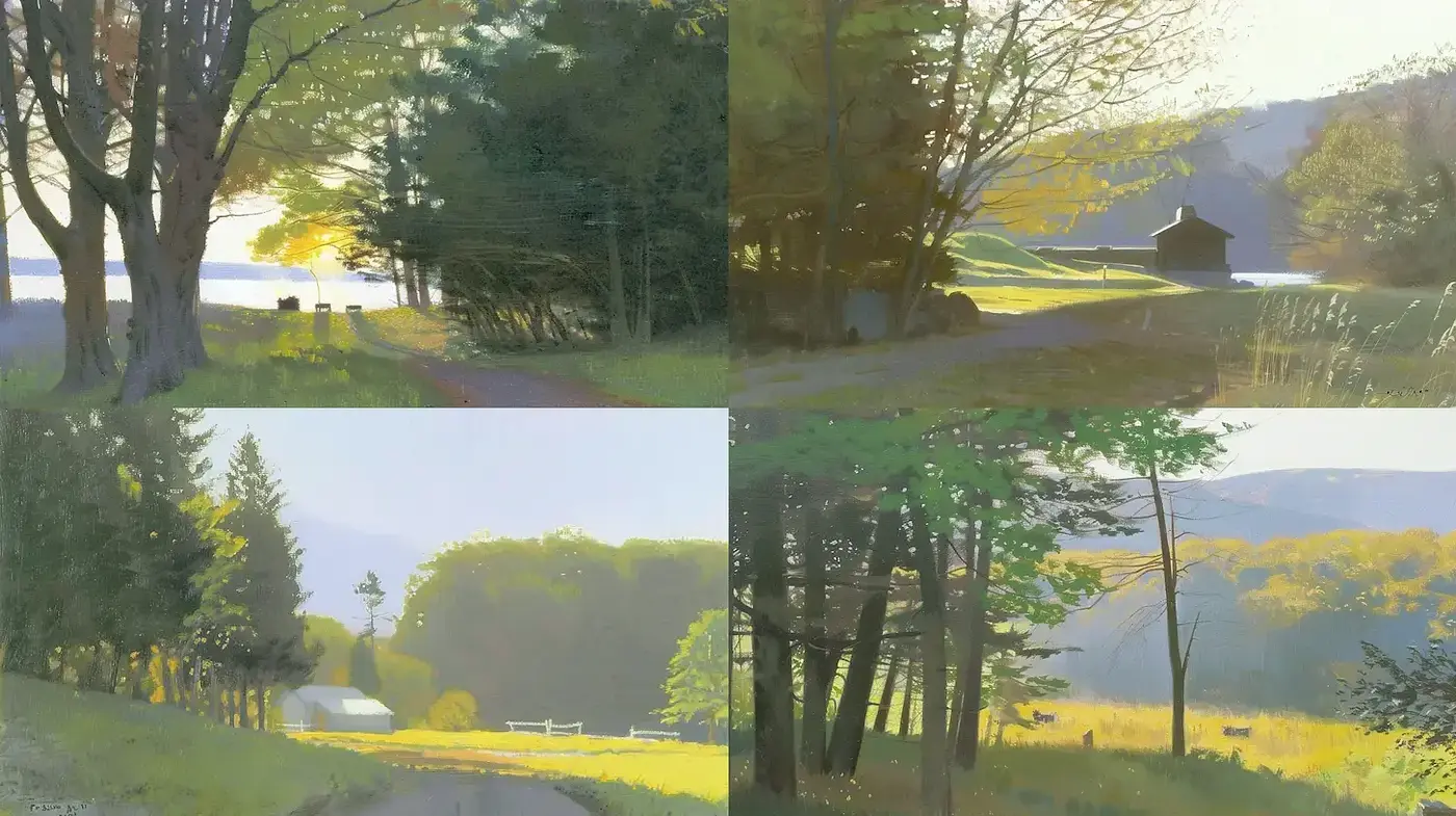 Serene Landscapes with Soft Light and Gentle Textures - Midjourney sref style