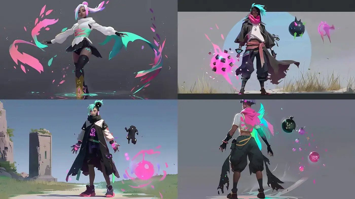Vibrant and dynamic fantasy character designs with a whimsical touch - Midjourney sref style