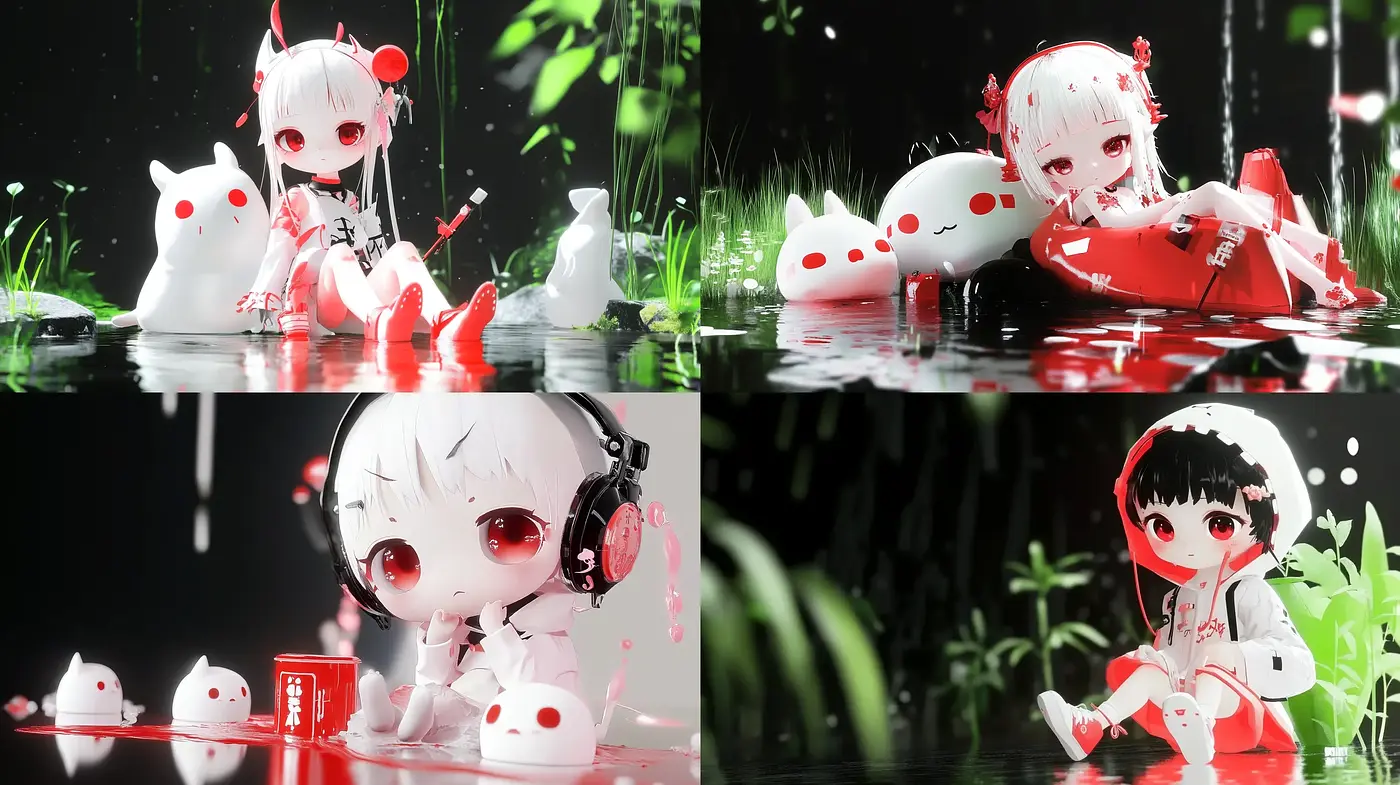 Glossy Monochromatic Anime with Vibrant Contrasts - Midjourney sref style