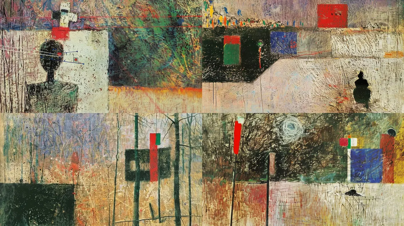 Abstract Textural Montage in Harmonious Earth Tones - Midjourney sref style