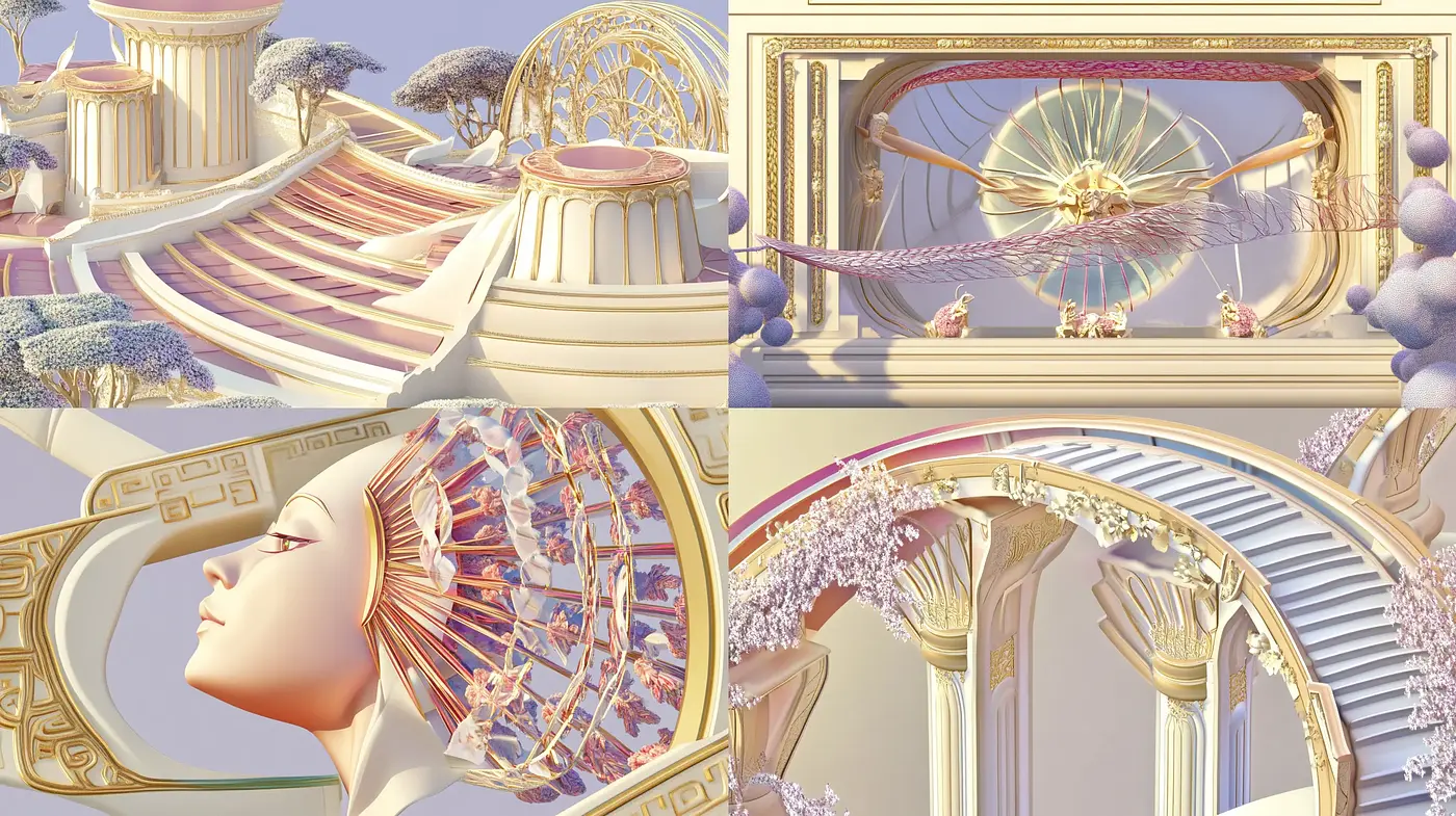 Pastel Dreamscapes with Surreal Architectural Elements - Midjourney sref style