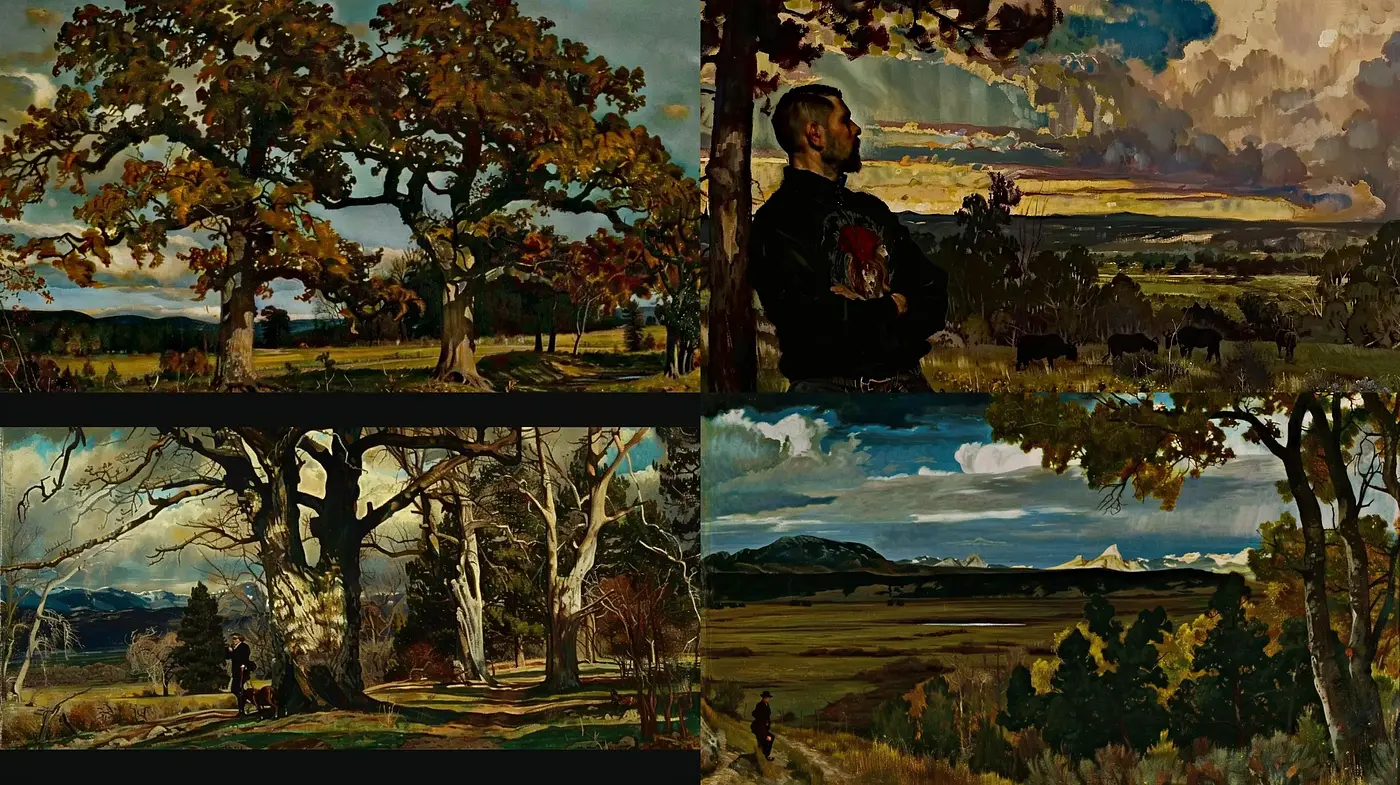 Rustic Tapestry of Serene Landscapes - Midjourney sref style