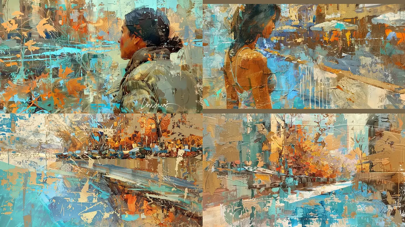 Abstracted Reality in Warm Tones: A Fusion of Modern and Impressionist Techniques - Midjourney sref style