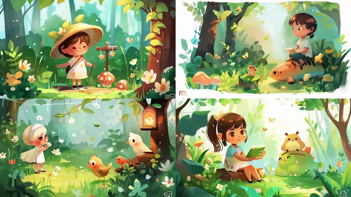 Serene Storybook Reverie: A Delicate Harmony of Pastel Nature Hues and Soft Illustrative Contours - Midjourney sref style