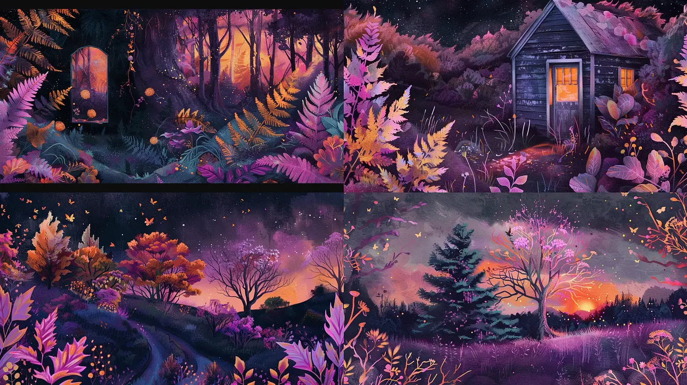 Twilight Enchantment in Stylized Nature - Midjourney sref style